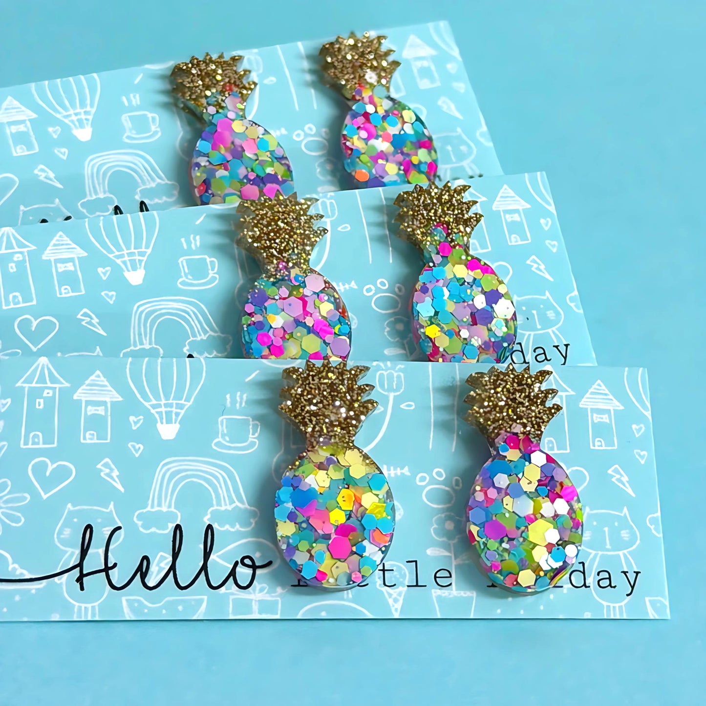 RAINBOW CONFETTI PINEAPPLES : Handmade Resin Stud Earrings