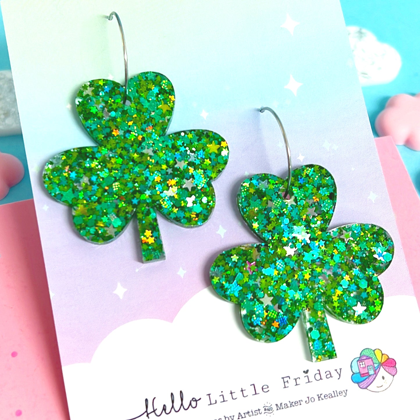 LUCKY CLOVERS : Handmade Resin DROP Earrings