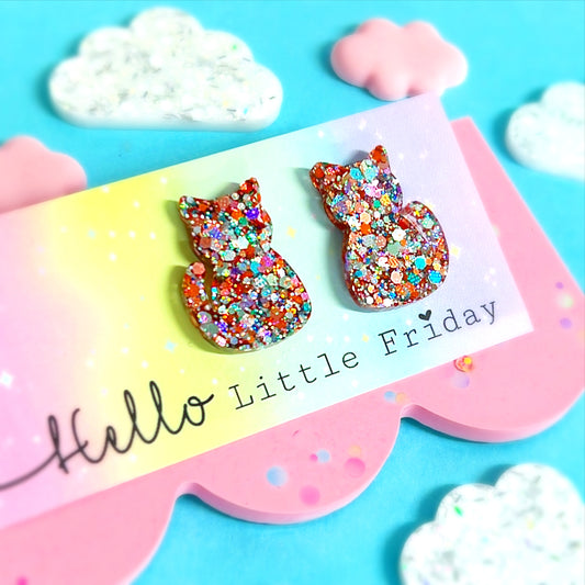 PRETTY KITTY : Shimmer : Handmade Resin STUD Earrings