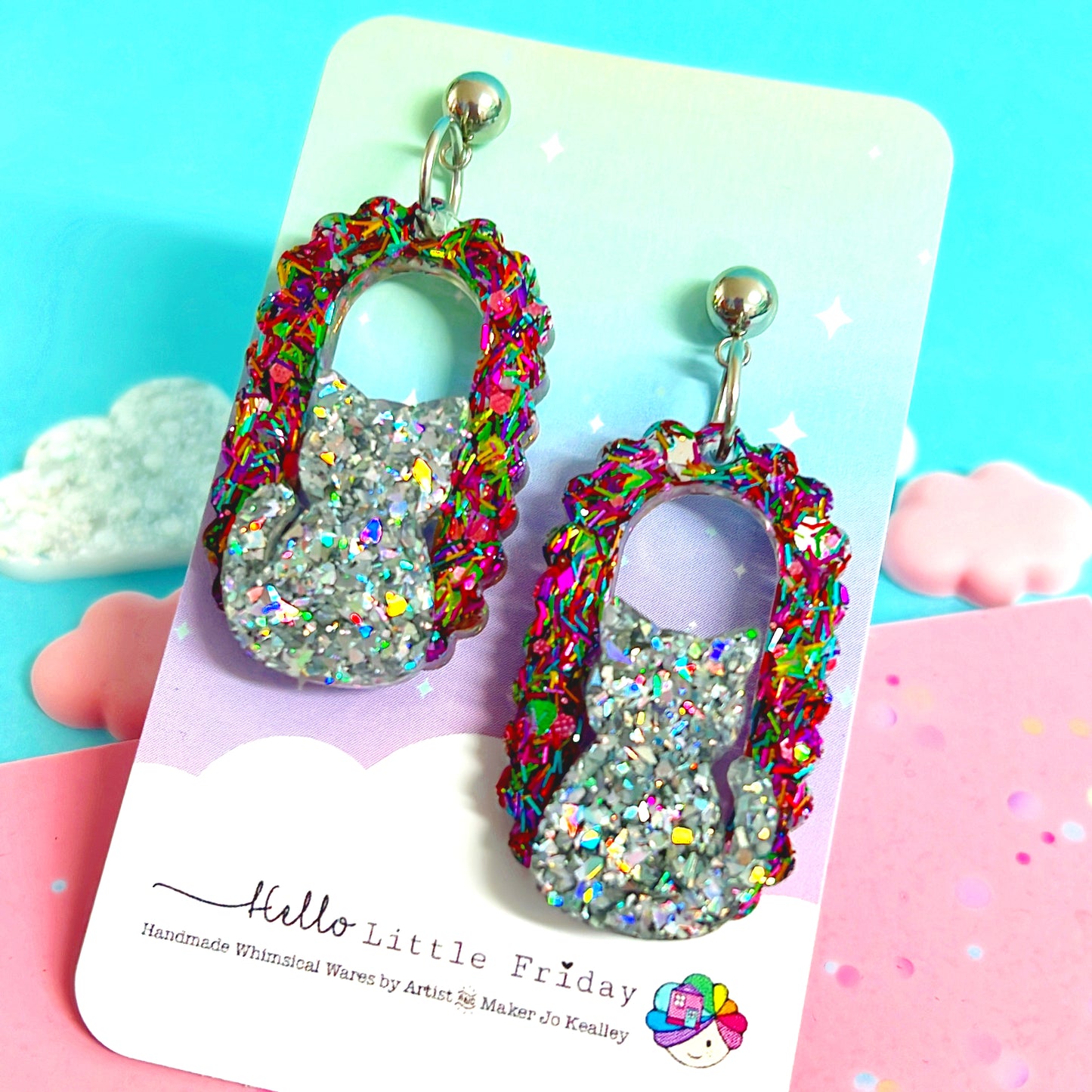 KITTY IN THE WINDOW : Choose your design : Handmade Holographic Resin DROP Earrings