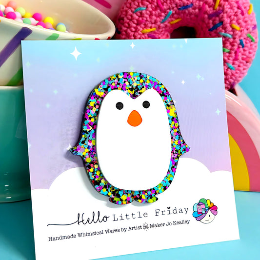 HELLO LITTLE PENGUINS : NEON RAINBOW : BROOCH Handmade Resin Accessories