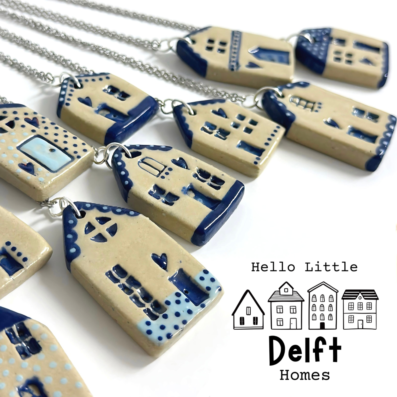 Hello Little Delft HOMES 8 : Choose your Home : Handpainted Ceramic Home Pendants by Jo Kealley