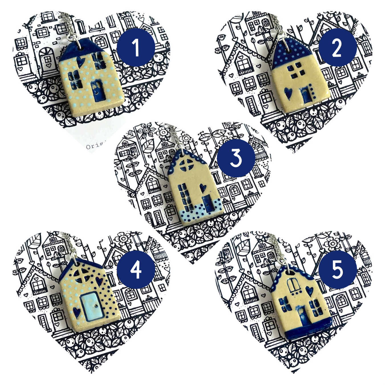 Hello Little Delft HOMES 8 : Choose your Home : Handpainted Ceramic Home Pendants by Jo Kealley