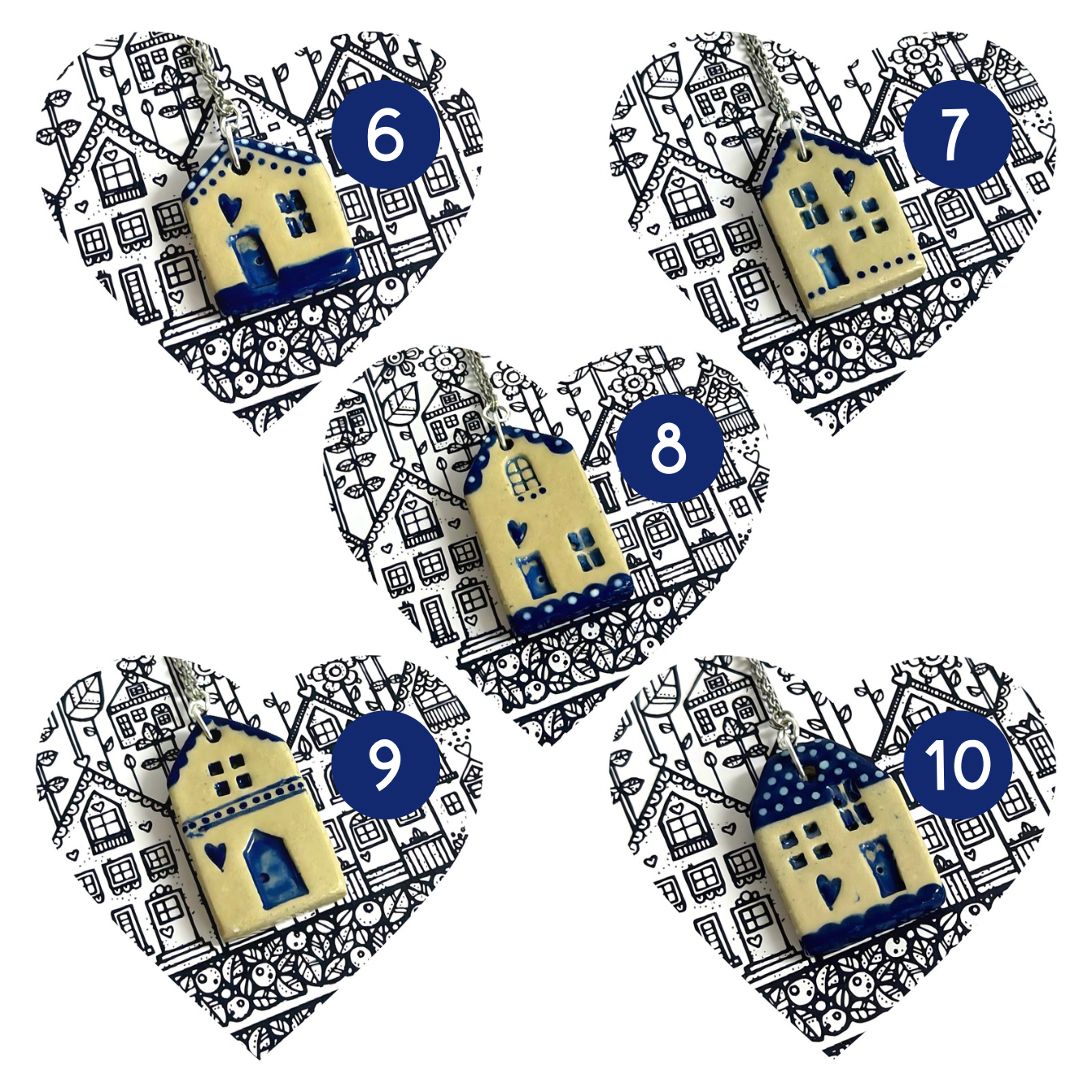 Hello Little Delft HOMES 8 : Choose your Home : Handpainted Ceramic Home Pendants by Jo Kealley