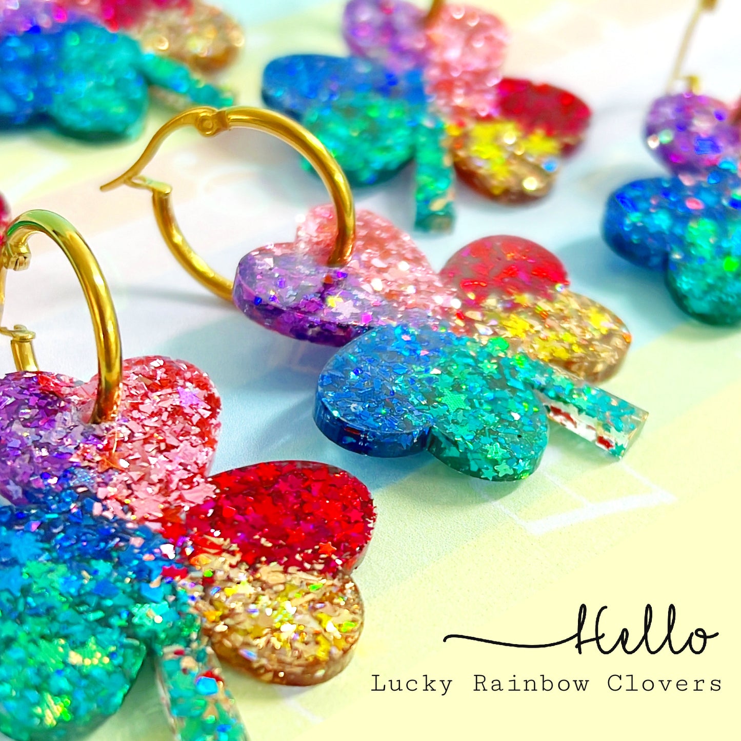 LUCKY CLOVERS : RAINBOW : Handmade Resin DROP Earrings
