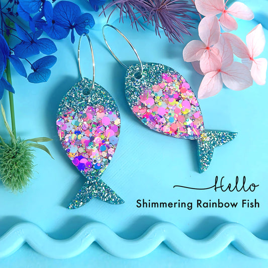 UNDER THE SEA : PASTEL RAINBOW FISH : Handmade Resin DROP Earrings