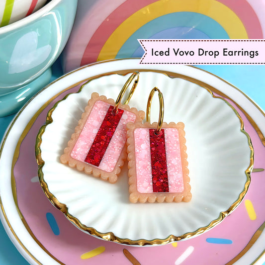 HELLO LITTLE ICED VOVO : Choose silver or gold hoops : Handmade Resin DROP Earrings