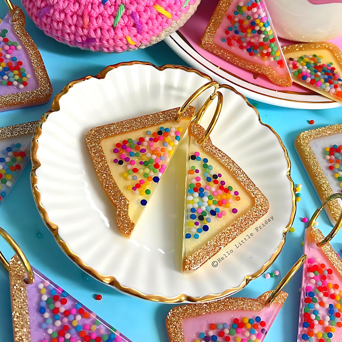 RAINBOW SPRINKLE FAIRYBREAD : Choose SILVER or GOLD hoops : Handmade Resin DROP Earrings