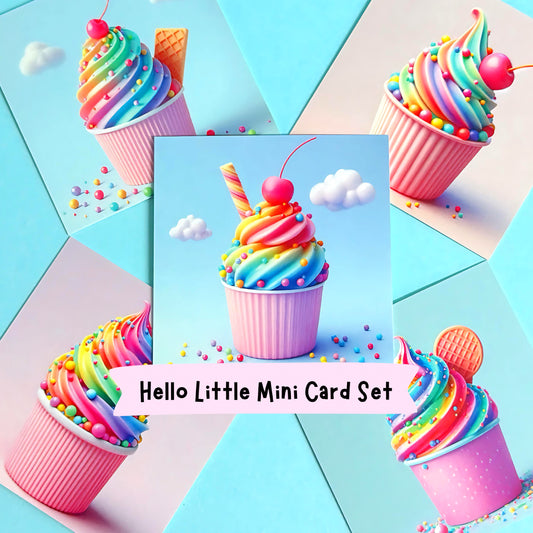 Limited Edition : RAINBOW CUPCAKES : 10 pack of mini Art Cards