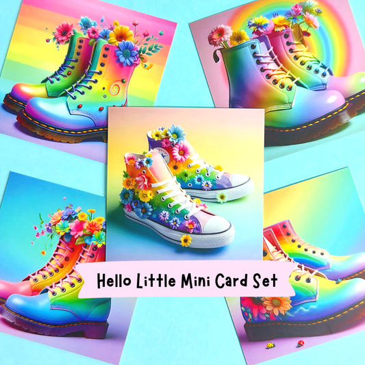 Limited Edition : RAINBOW FLOWER BOOTS : 10 pack of mini Art Cards