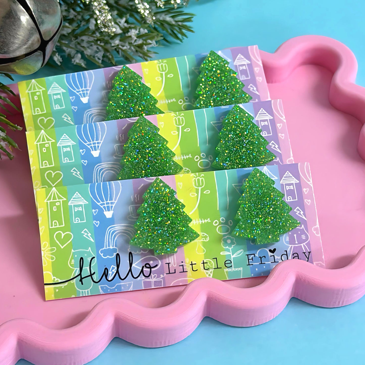 MINI CHRISTMAS TREES : MINTY SHIMMER : Handmade Resin STUD Earrings