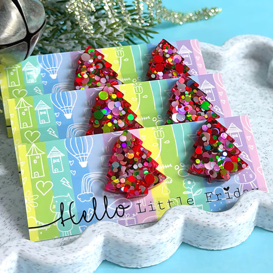 MINI CHRISTMAS TREES : RUBY DISCO : Handmade Resin STUD Earrings