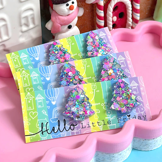 MINI CHRISTMAS TREES : RAINBOW FROST : Handmade Resin STUD Earrings