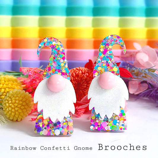 HELLO LITTLE GNOME : RAINBOW CONFETTI : Handmade Resin BROOCH