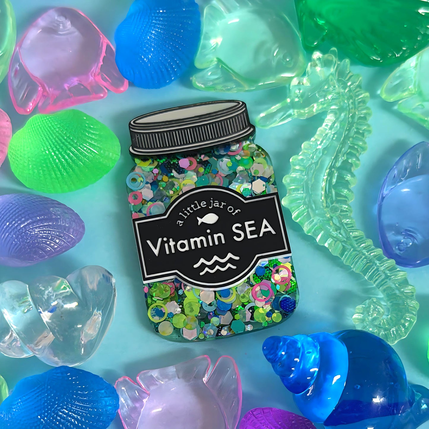 A LITTLE JAR OF : VITAMIN SEA : Handmade Resin & Acrylic BROOCH