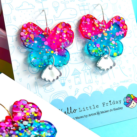 TIE DYED BUTTERFLIES : Handmade Resin DROP Earrings