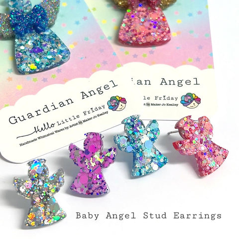 GUARDIAN ANGEL STUD EARRINGS : Handmade Resin STUD Earrings