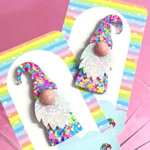 RAINBOW CONFETTI GNOME : Handmade Resin BROOCH