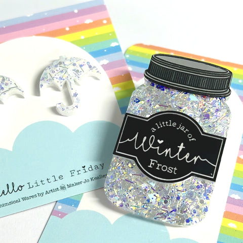A LITTLE JAR OF WINTER FROST : Handmade Resin & Acrylic BROOCH or STUD EARRINGS