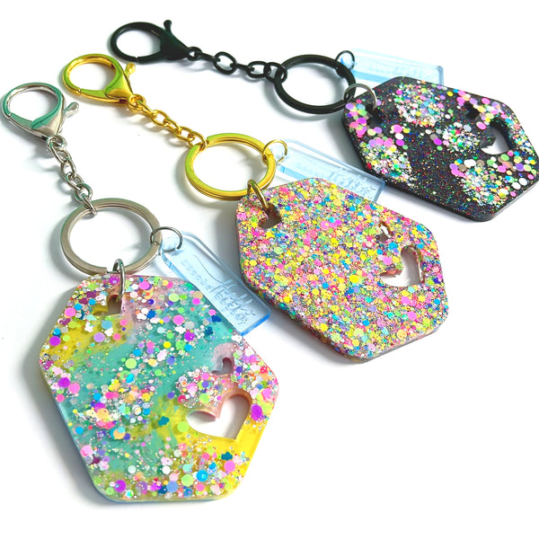 RAINBOW CONFETTI HEARTS : Choose your colour : Handmade Resin Key holder or BAG CHARM