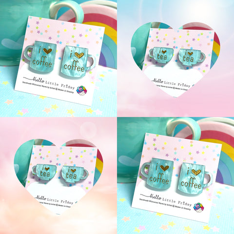 I LIKE BIG CUPS : Choose TEA or COFFEE : Handmade Acrylic STUD Sets