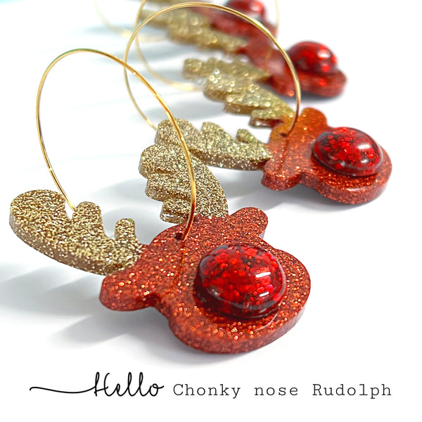 CHONKY NOSE RUDOLPH : Handmade Resin DROP Earrings