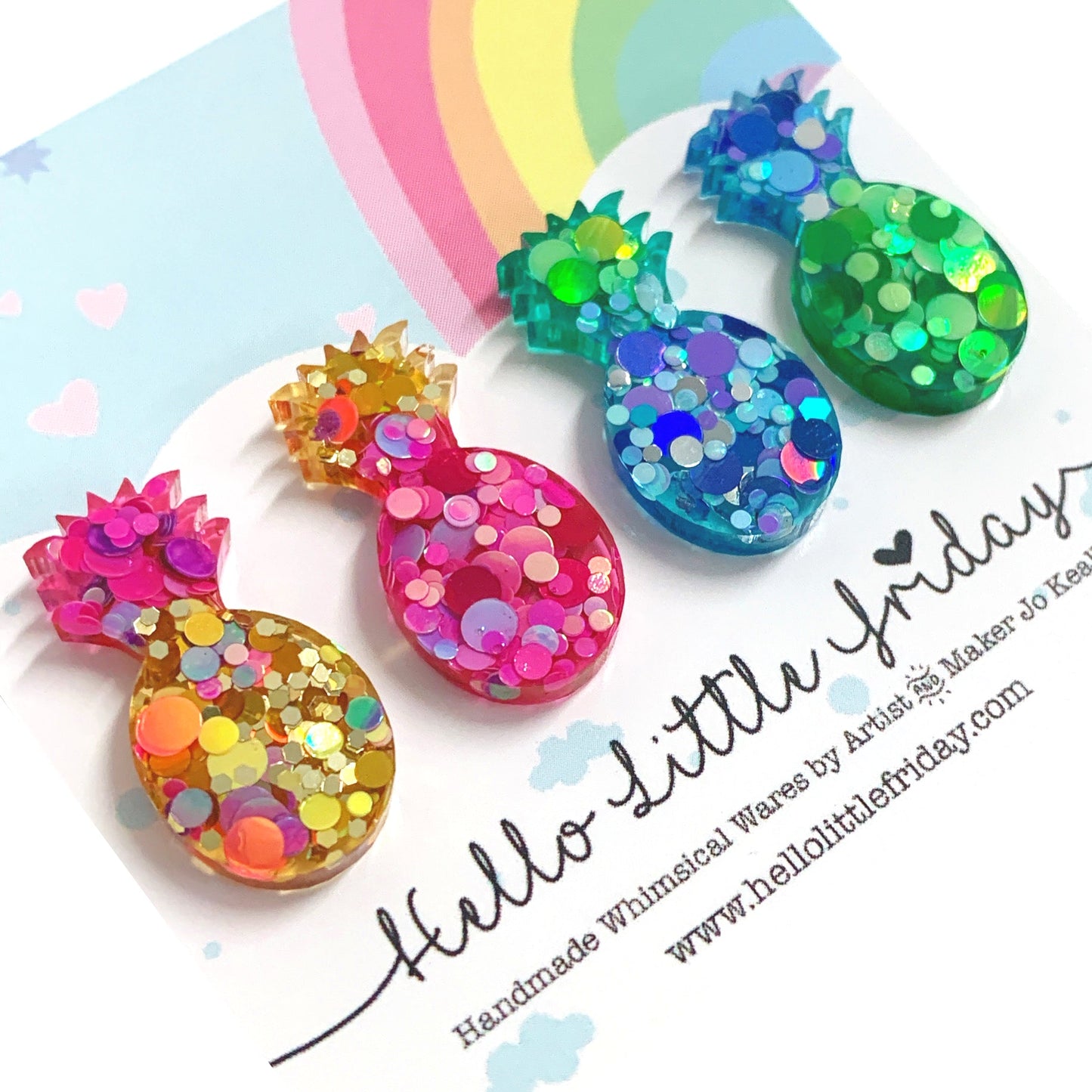 PINEAPPLES : NEON MIX & MATCH ~ Handmade Resin Stud set of 4