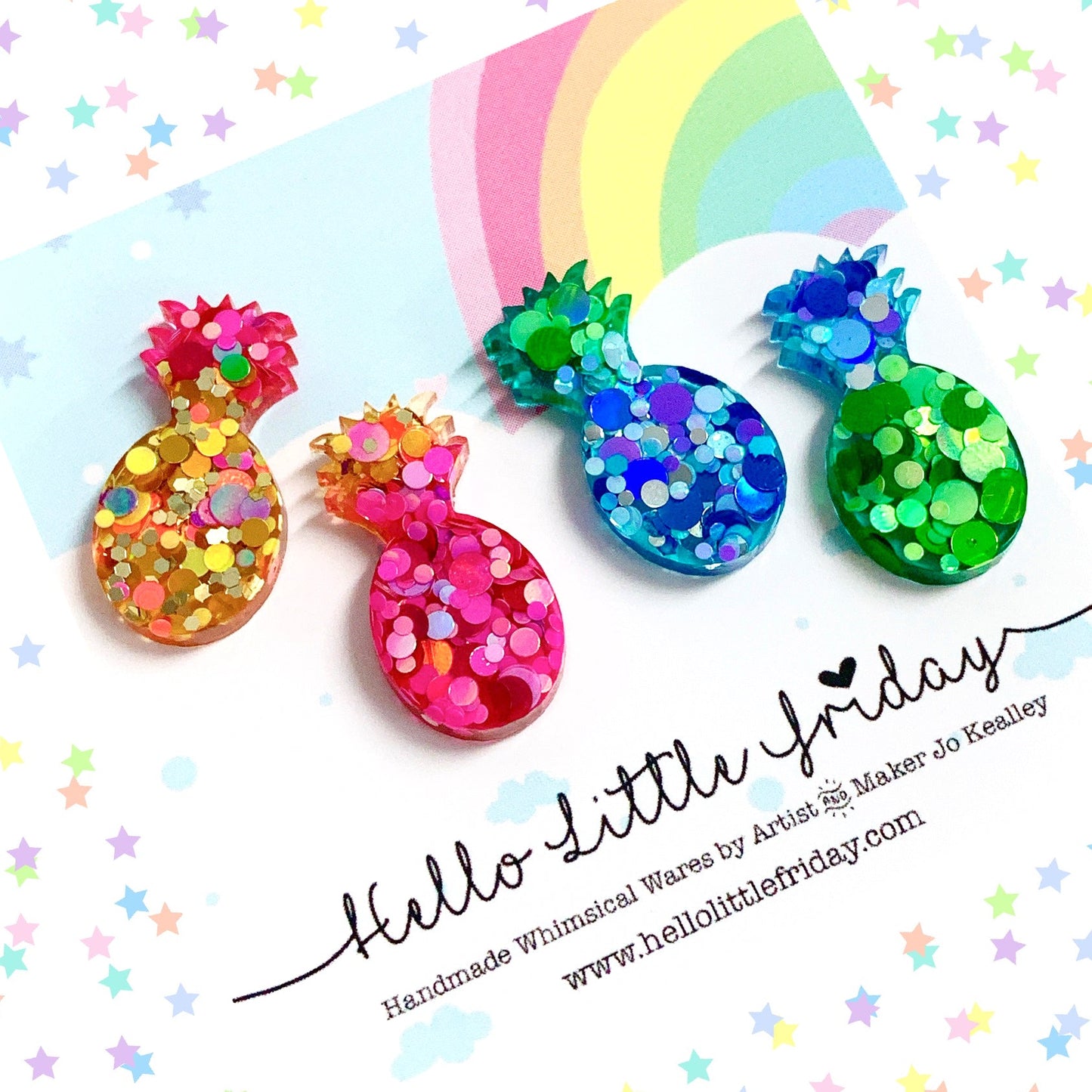 PINEAPPLES : NEON MIX & MATCH ~ Handmade Resin Stud set of 4