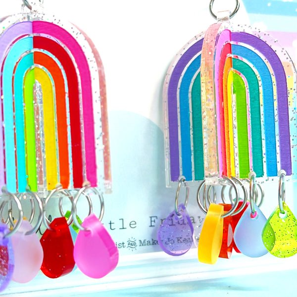 3D IT’S RAINING RAINBOWS: Handmade Acrylic Drop Earrings