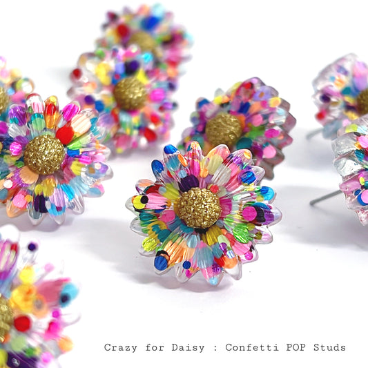 CRAZY FOR DAISY : CONFETTI POP STUDS : Handmade Resin Earrings