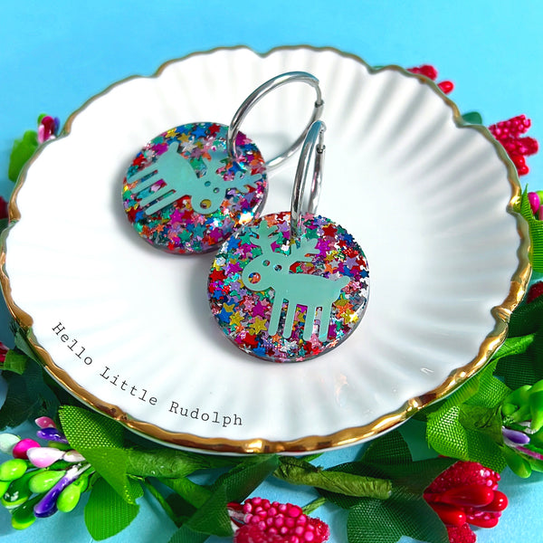 RUDOLPH THE RED NOSE REINDEER : Choose your colour : Handmade Resin DROP Earrings
