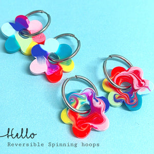 MARBLED RAINBOW : DAISY SPINNERS : Choose your size : Handmade Resin DROP Earrings