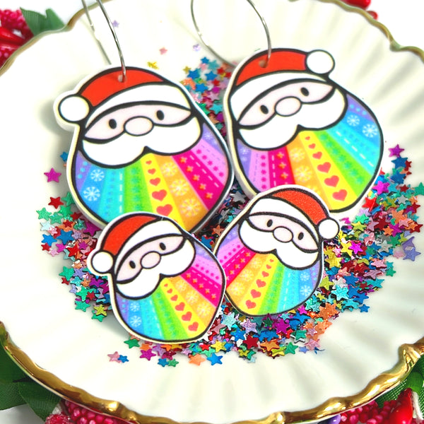 RAINBOW SANTA : Handmade Acrylic STUD or DROP Earrings