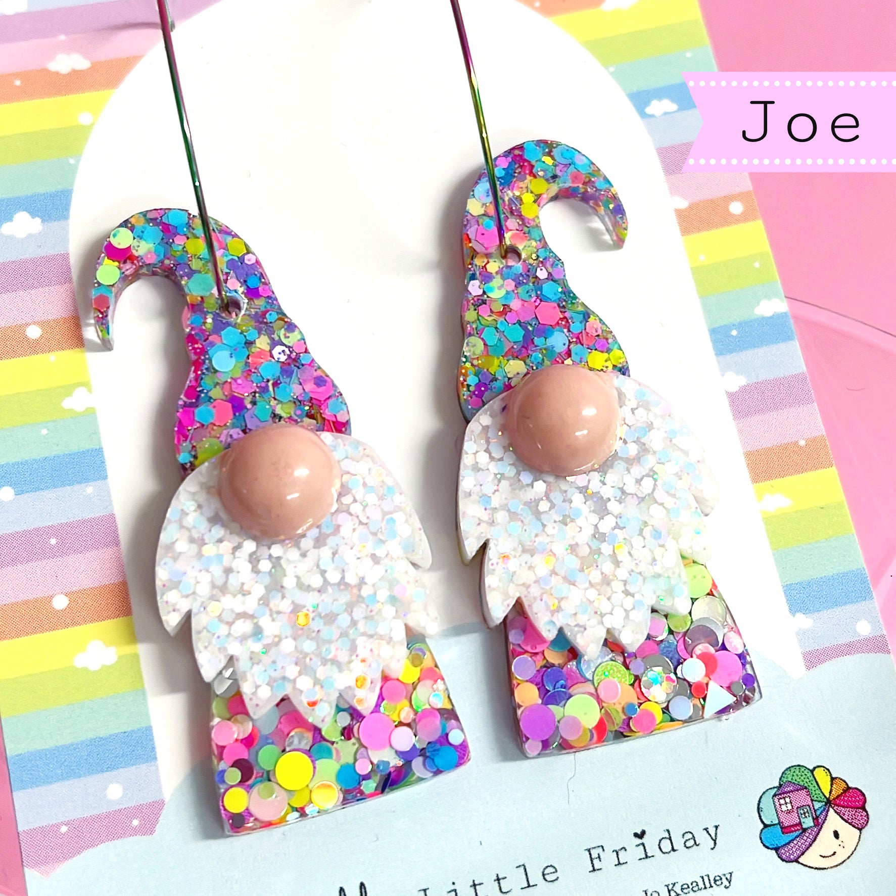 RAINBOW CONFETTI GNOMES : Handmade Resin DROP Earrings