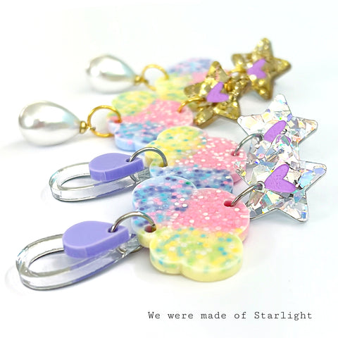 WE WERE MADE OF STARLIGHT : Choose silver or gold : Handmade Resin & Acrylic Drop Earrings