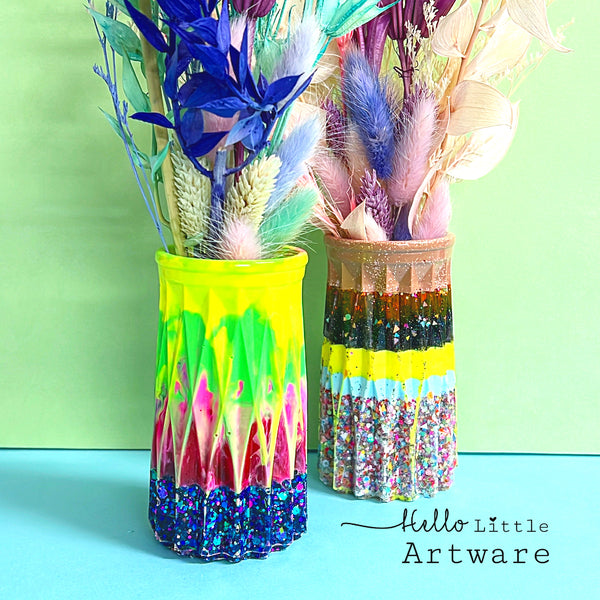 HELLO FACETED RAINBOW VASES : One of a Kind Cast Resin Vases