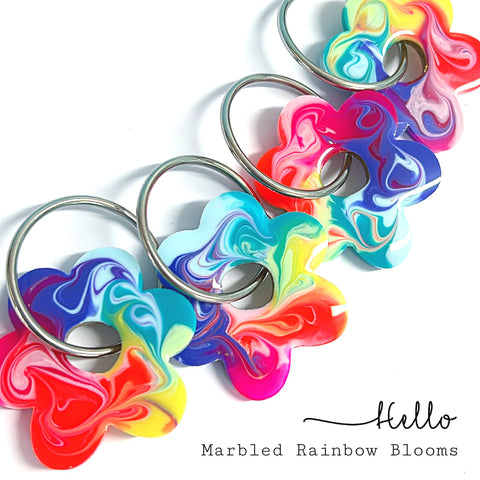MARBLED RAINBOW : DAISY SPINNERS : Choose your size : Handmade Resin DROP Earrings