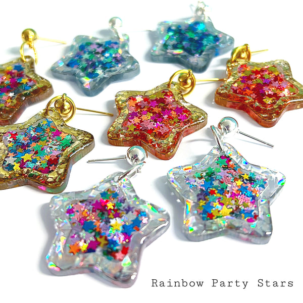PARTY STARS : Choose your colour : Handmade Resin & Acrylic Stud-top DROP Earrings