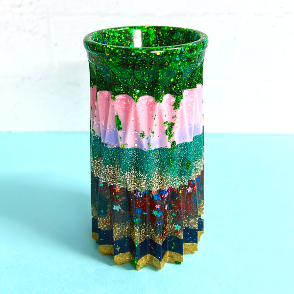 HELLO FACETED RAINBOW VASES : One of a Kind Cast Resin Vases