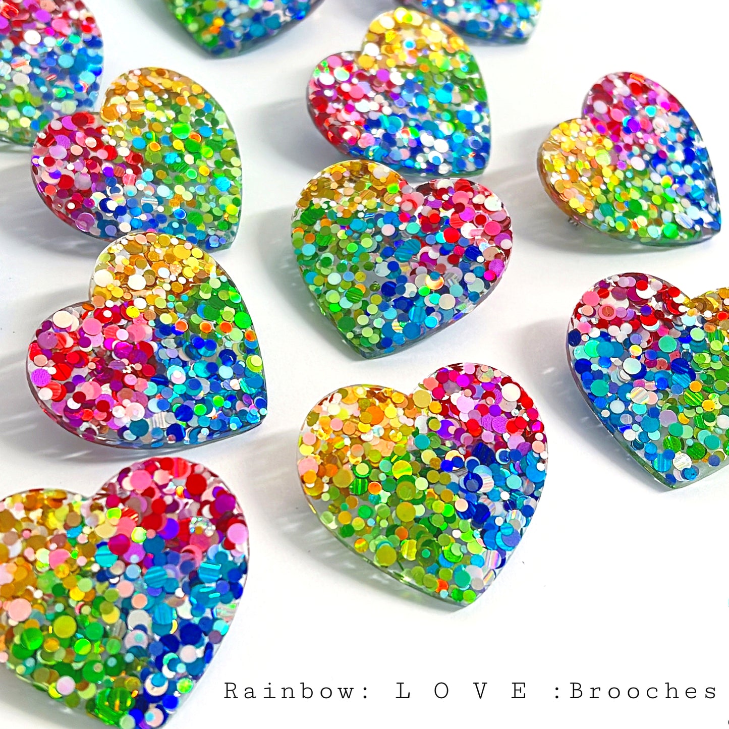 RAINBOW LOVE : NEON CONFETTI : Handmade Resin Brooches