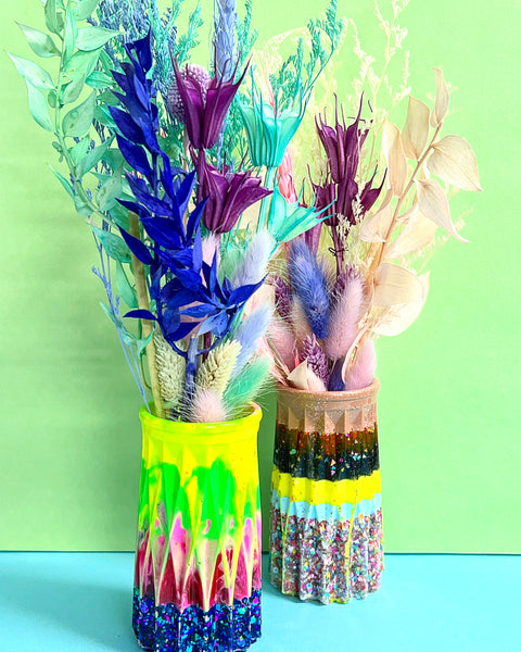 HELLO FACETED RAINBOW VASES : One of a Kind Cast Resin Vases