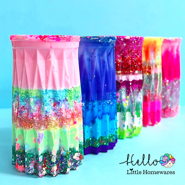 HELLO FACETED RAINBOW VASES : One of a Kind Cast Resin Vases