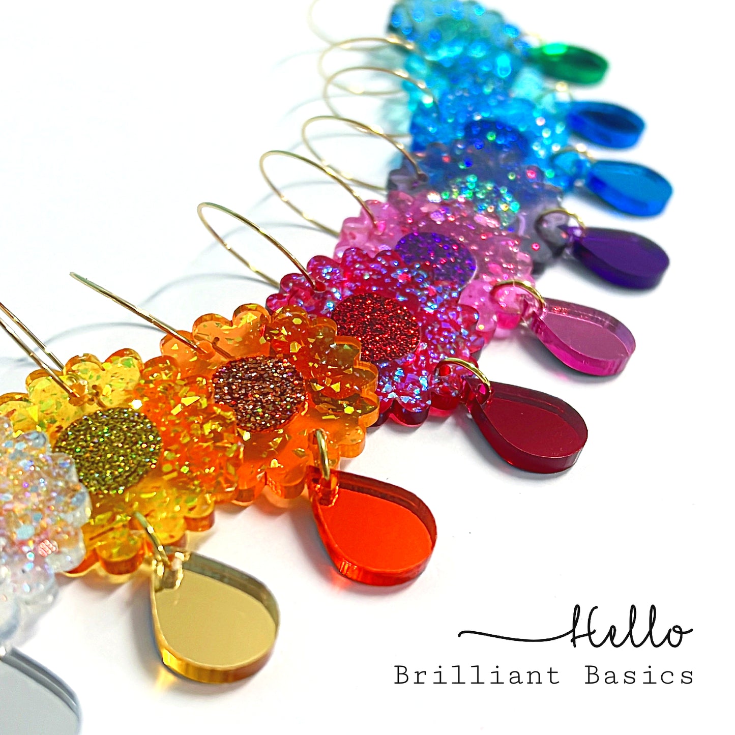 BRILLIANT BLOOMS : Choose your colour : Handmade Resin & Acrylic Drop Earrings