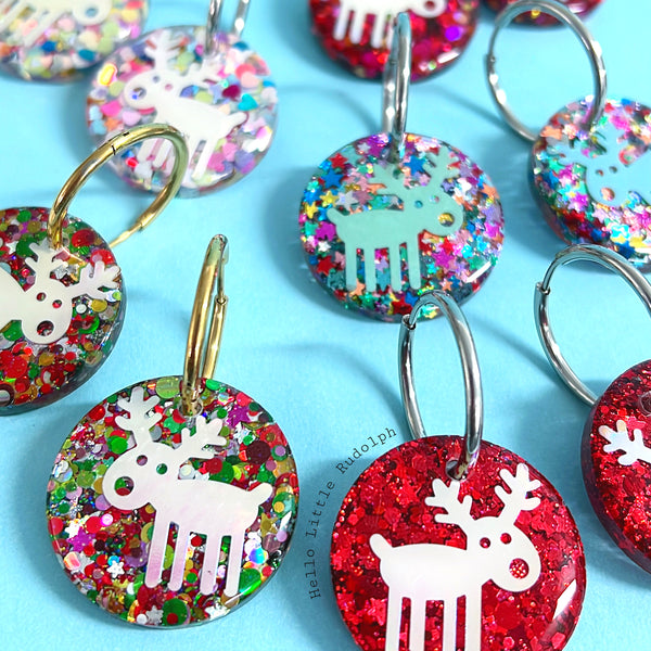 RUDOLPH THE RED NOSE REINDEER : Choose your colour : Handmade Resin DROP Earrings
