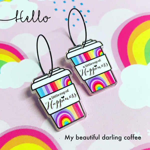 A LITTLE CUP OF HAPPINESS : Coffee Lover : Handmade Resin Drop Earrings