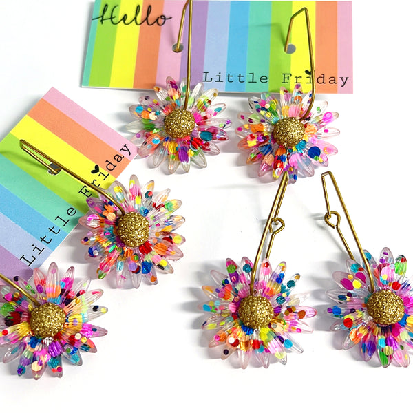 CRAZY FOR DAISY : CONFETTI : Large : Handmade Resin Drop Earrings