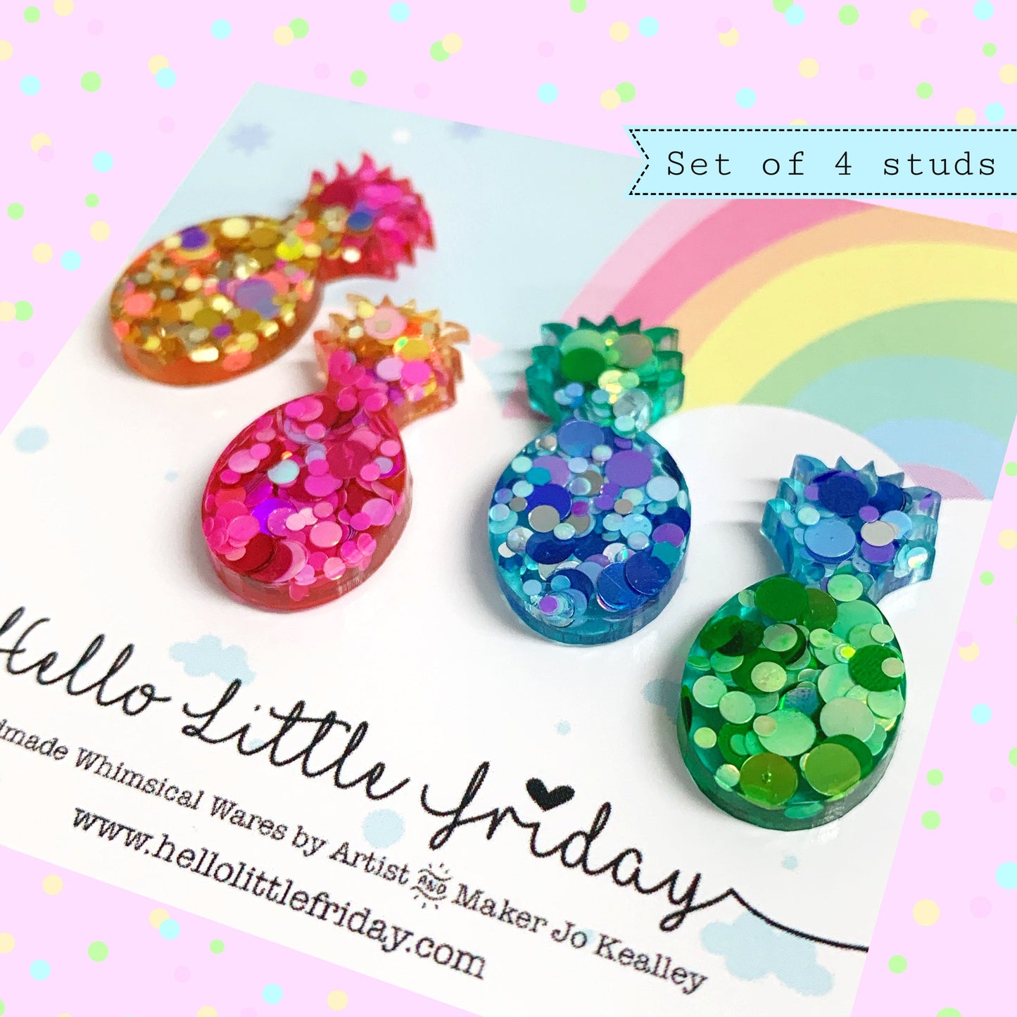 PINEAPPLES : NEON MIX & MATCH ~ Handmade Resin Stud set of 4