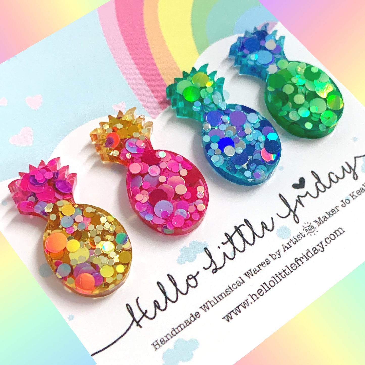 PINEAPPLES : NEON MIX & MATCH ~ Handmade Resin Stud set of 4