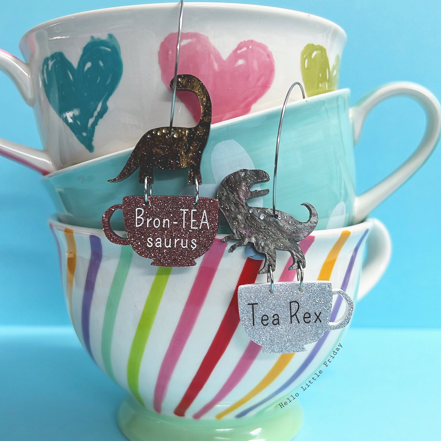 TEA Rex + Bron TEA saurus : TEA CUPS : Handmade Acrylic DROP Earrings