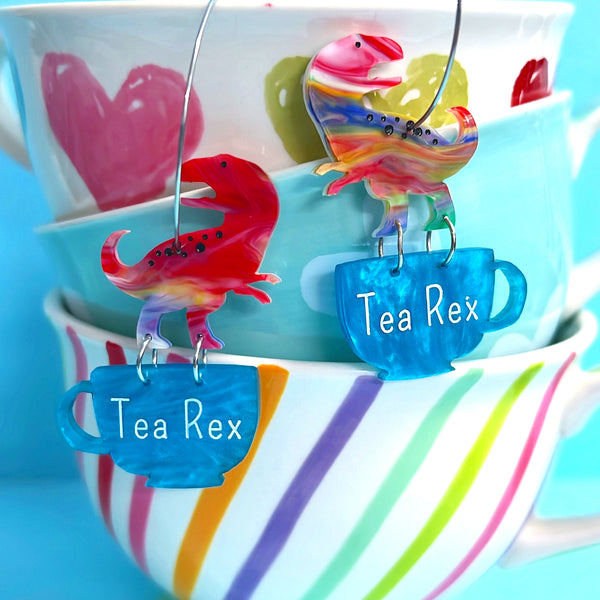 TEA Rex & Bron TEA saurus : TEA CUPS : Handmade lAcrylic DROP Earrings